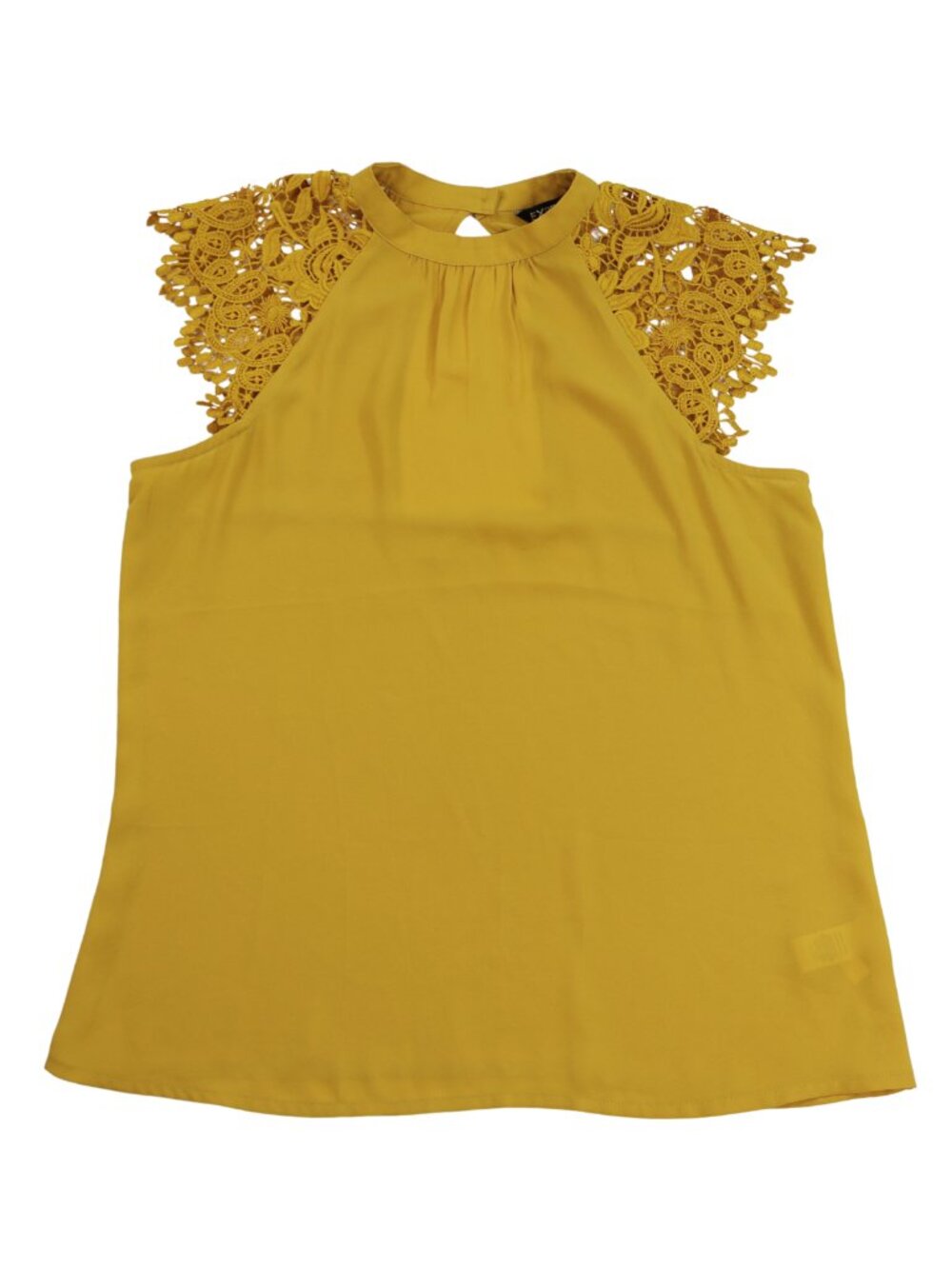 Express Mustard Yellow Lace Shoulder Halter Blouse XS Sleeveless Top